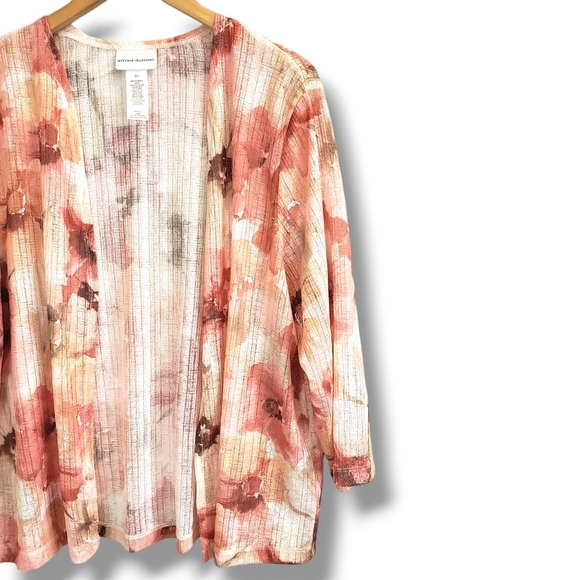 Alfred Dunner Peach and Beige Floral Print Knit Open Cardigan Size XL - Picture 2 of 8